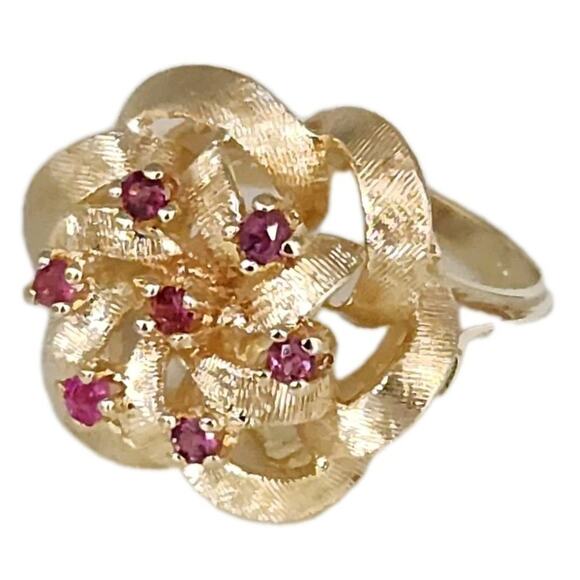 14k Yellow Gold Natural Sapphire Stunning Floral Design Ring Size 6.5 - Picture 1 of 9